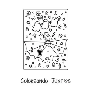 Imagen para colorear de vampiro con fantasmas kawaii en Halloween
