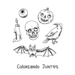 Imagen para colorear de elementos de Halloween de terror