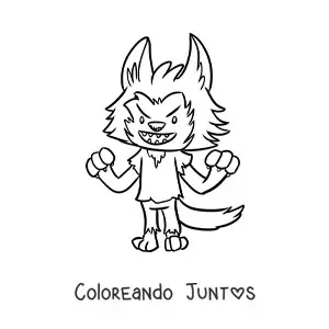 Imagen para colorear de hombre lobo kawaii asustando