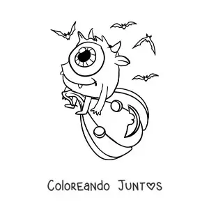 Imagen para colorear de monstruo kawaii de Halloween de un ojo con calabaza