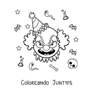 Imagen para colorear de cara de payaso aterrador de Halloween