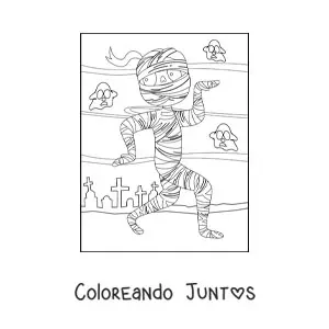 Imagen para colorear de momia de Halloween caminando