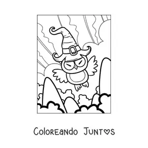 Imagen para colorear de búho animado de Halloween