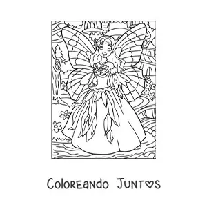 Imagen para colorear de hada princesa bonita en el bosque