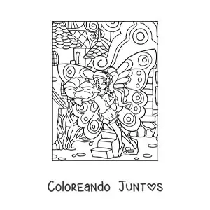 Imagen para colorear de hada hermosa con una flor