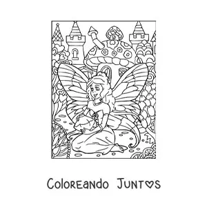 Imagen para colorear de hada del amor en bosque mágico
