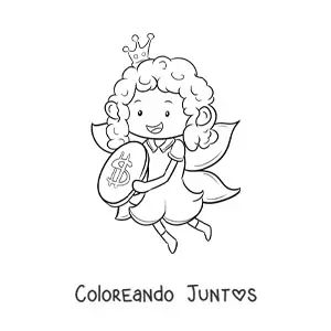 Imagen para colorear de hada de los dientes kawaii con una moneda