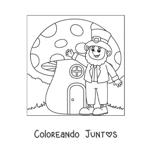 Imagen para colorear de duende irlandés en bosque mágico