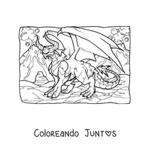 Imagen para colorear de dragón mitológico aterrador con cuernos