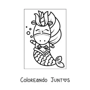 Imagen para colorear de unicornio sirena kawaii