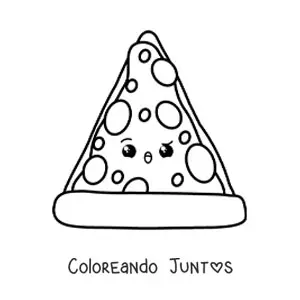 Imagen para colorear de una rebanada de pizza animada kawaii