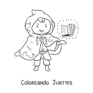 Imagen para colorear de hechicero con capa y libro de hechizos