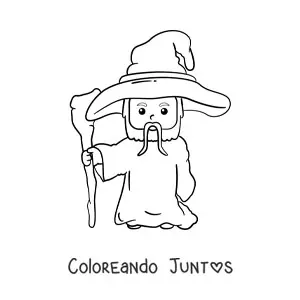 Imagen para colorear de hechicero kawaii con bastón