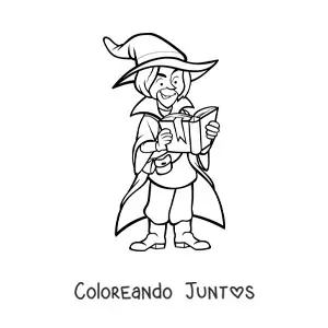 Imagen para colorear de hechicero oscuro leyendo un libro