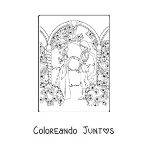Imagen para colorear de boda de la princesa y el príncipe