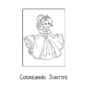 Imagen para colorear de niña princesa con hermoso vestido