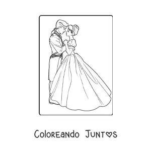 Imagen para colorear de princesa bailando con el príncipe