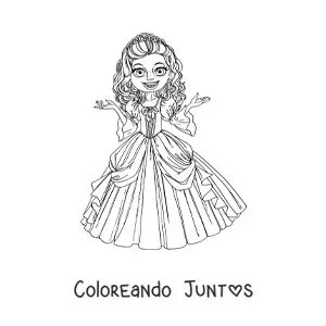 Imagen para colorear de princesa animada con bonito vestido