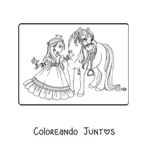 Imagen para colorear de princesa con rosa y corcel