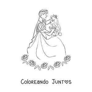 Imagen para colorear de príncipe joven bailando con princesa