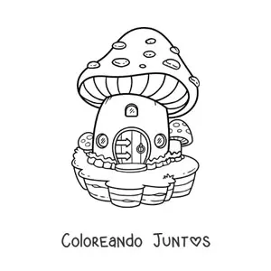Imagen para colorear de casa con forma de hongo en el bosque encantado