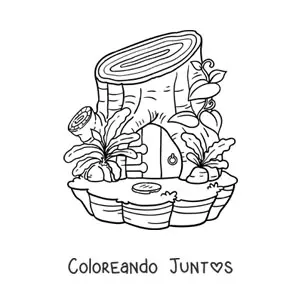 Imagen para colorear de casa con forma de tronco en el bosque encantado