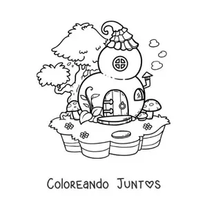 Imagen para colorear de casa con forma de calabaza en el bosque encantado
