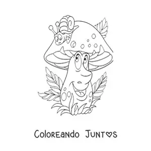 Imagen para colorear de hongo animado con caracol