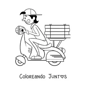 Imagen para colorear de un repartidor de pizza en una motocicleta