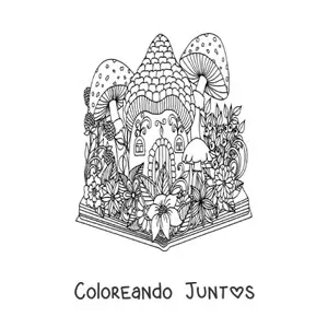Imagen para colorear de libro con jardín mágico
