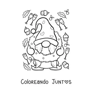 Imagen para colorear de gnomo de Navidad con corona