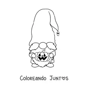 Imagen para colorear de gnomo de Halloween con calabaza