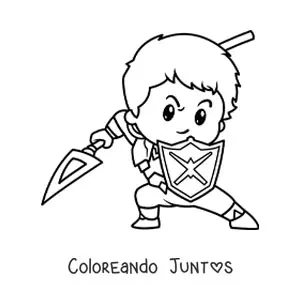 Imagen para colorear de caballero heroico animado peleando