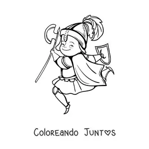 Imagen para colorear de caballero de la Edad Media animado saltando
