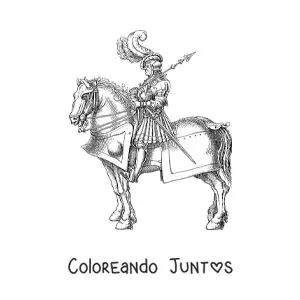 Imagen para colorear de caballero realista de brillante armadura en su corcel