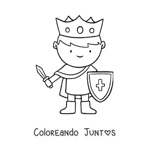 Imagen para colorear de rey kawaii con espada