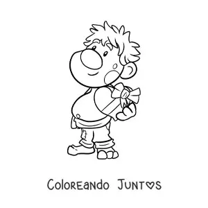 Imagen para colorear de troll animado con caja de bombones