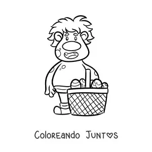 Imagen para colorear de troll animado con canasto de huevos de pascua