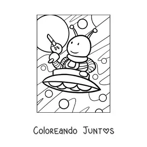 Imagen para colorear de alienígena animado con un arma en su nave espacial