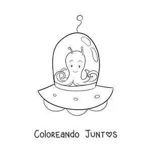 Imagen para colorear de marciano animado en un ovni