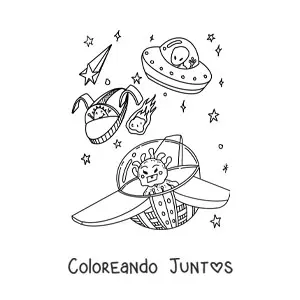 Imagen para colorear de extraterrestres animados en naves espaciales