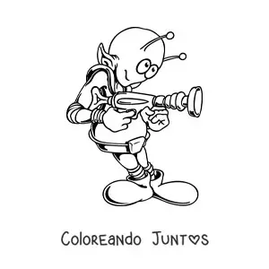 Imagen para colorear de caricatura de un marciano con un arma