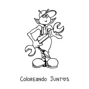 Imagen para colorear de caricatura de un extraterrestre con herramientas