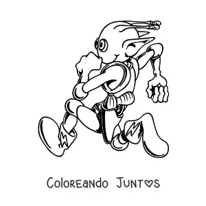 Imagen para colorear de caricatura de un extraterrestre corriendo