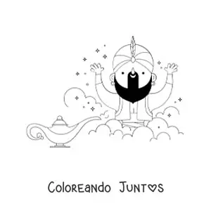 Imagen para colorear de genio de la lámpara animado