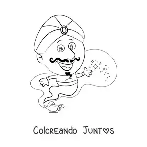 Imagen para colorear de genio mágico saliendo de la lámpara