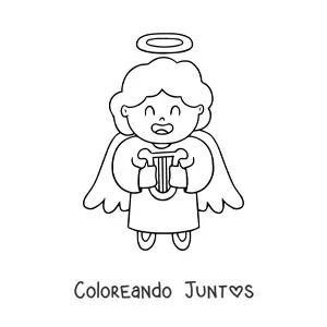 Imagen para colorear de ángel animado con arpa