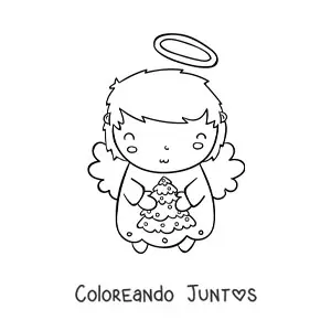 Imagen para colorear de ángel navideño animado con arbolito