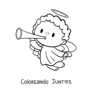 Imagen para colorear de ángel animado volando con trompeta