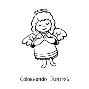 Imagen para colorear de ángel animado rezando con las alas abiertas